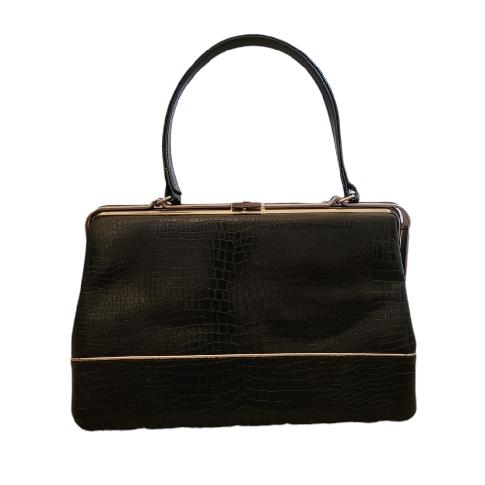 Vintage - 60's Blackโ Leather Reptile Frame Handbag